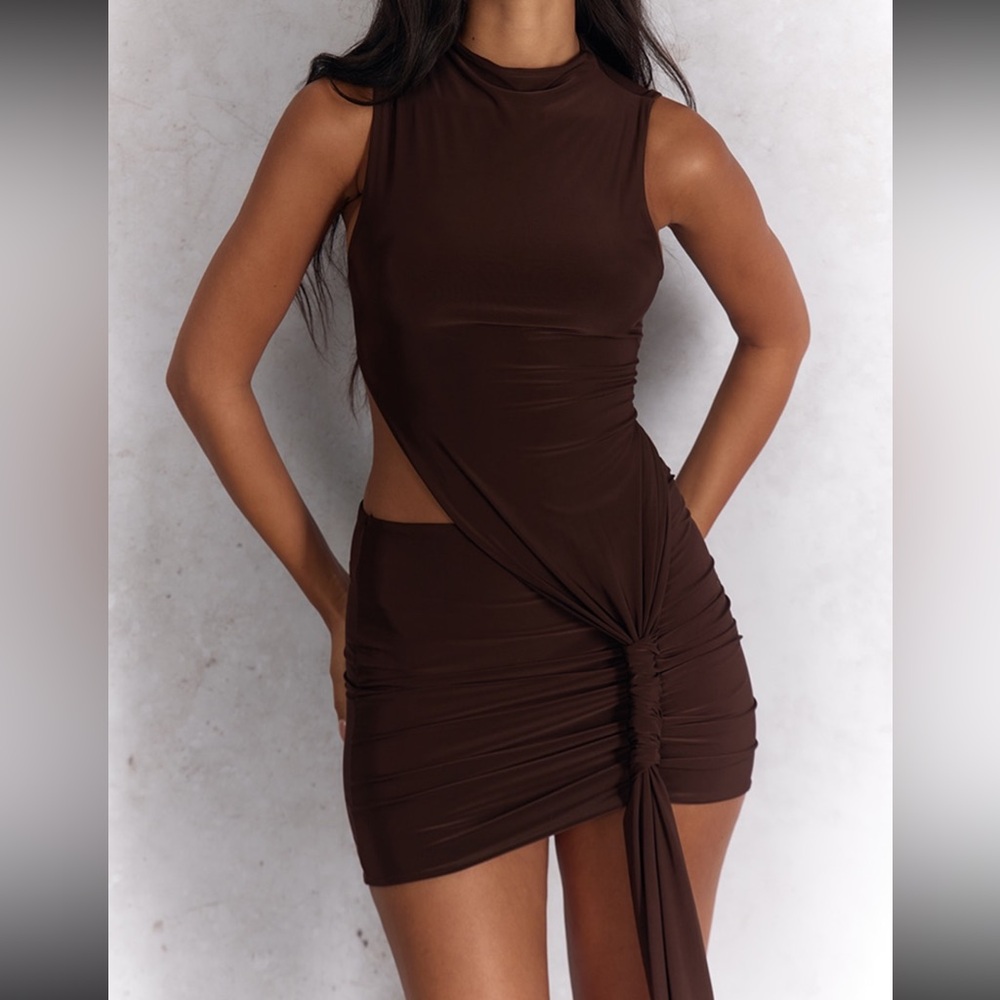 PrettyLittleThing Chocolate Asymmetrical Dress